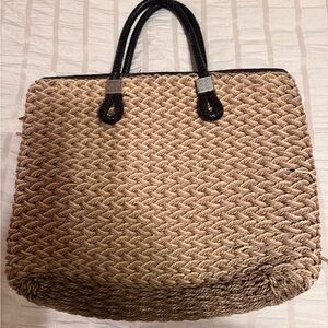 Vintage! Brighton! Elegant Woven Tote Bag with Black Handles